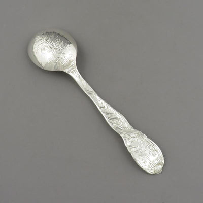 Six Tiffany Chrysanthemum Silver Gumbo Spoons - JH Tee Antiques