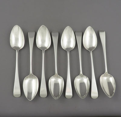 8 Victorian Sterling Silver Dessert Spoons - JH Tee Antiques