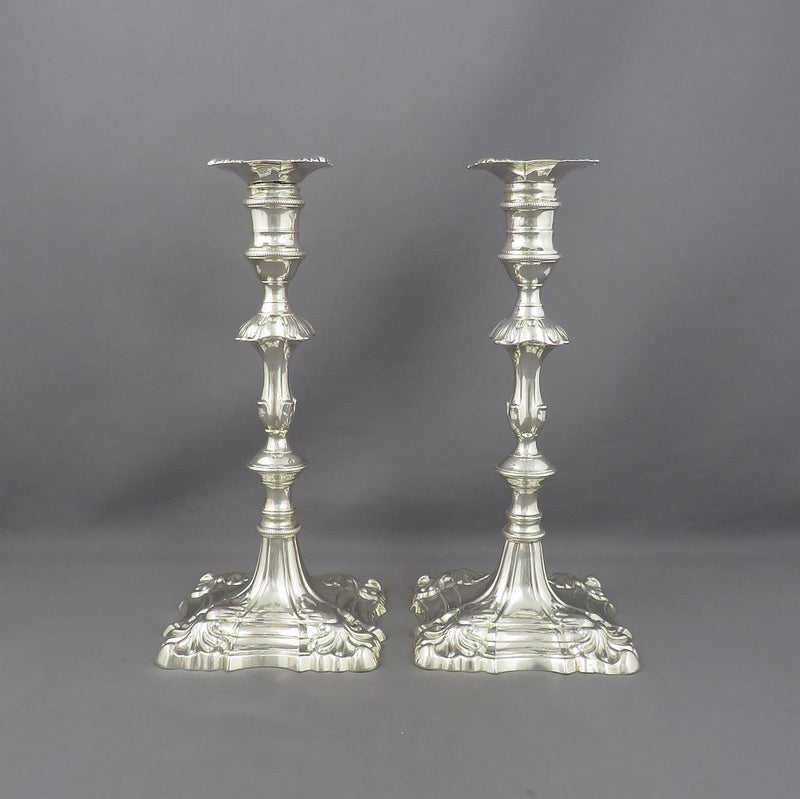 Set of Four George II Silver Candlesticks - JH Tee Antiques