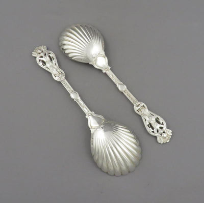 Pair of Francis Higgins Silver Berry Spoons - JH Tee Antiques