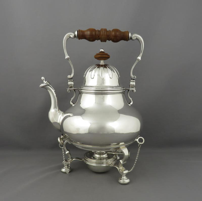 Queen Anne Stlye Silver Kettle on Stand JH Tee Antiques