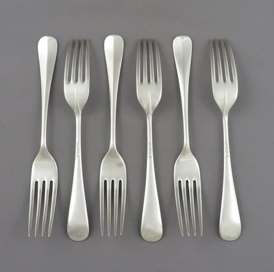 Six English Rat Tail Pattern Silver Dessert Forks - JH Tee Antiques