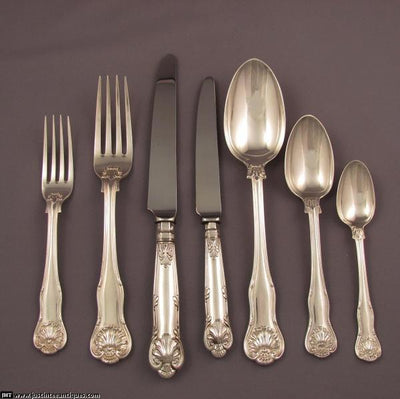 Kings Husk Silver Flatware Service for 18 - JH Tee Antiques