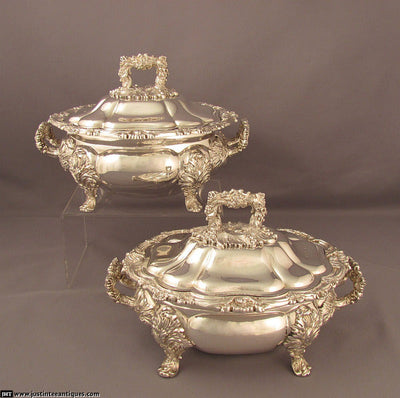 Pair of William IV Silver Sauce Tureens - JH Tee Antiques