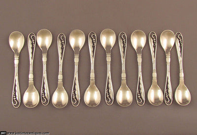 12 Georg Jensen Ornamental Silver Mocha Spoons - JH Tee Antiques