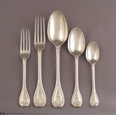 Rare Palm Pattern Victorian Silver Flatware Service - JH Tee Antiques