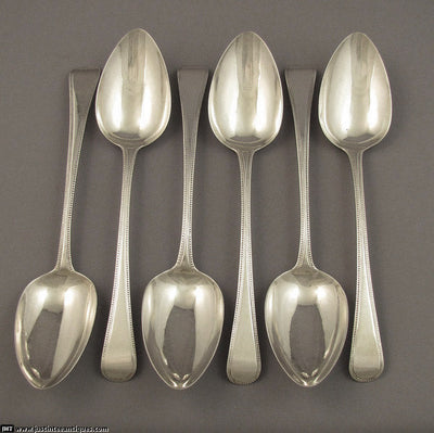 6 George III Silver Bead Pattern Tablespoons - JH Tee Antiques