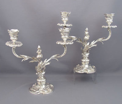 Pair of French Sterling Silver Candelabra - JH Tee Antiques