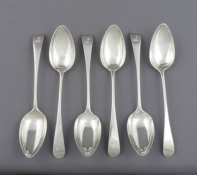 6 Old English Silver Dessert Spoons - JH Tee Antiques