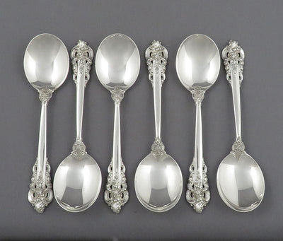 6 Grande Baroque Silver Cream Soup Spoons - JH Tee Antiques