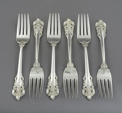 6 Grande Baroque Silver Salad Forks - JH Tee Antiques