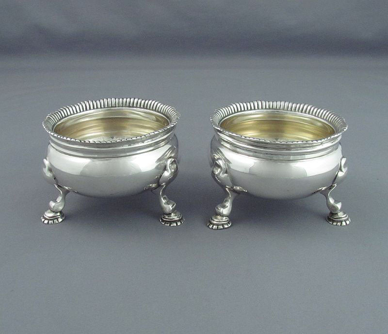 Pair of English Sterling Silver Open Salts - JH Tee Antiques