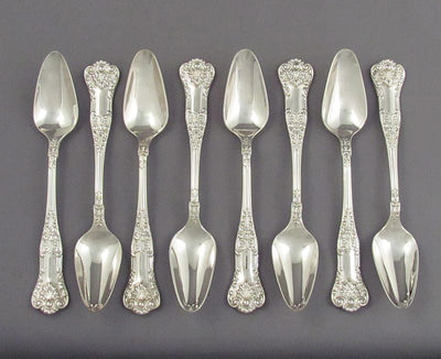8 Birks Queens Sterling Citrus Spoons - JH Tee Antiques