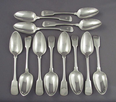 Set of 12 Scottish Provincial Silver Tablespoons - JH Tee Antiques
