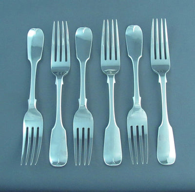 6 Sterling Silver Fiddle Pattern Dessert Forks - JH Tee Antiques