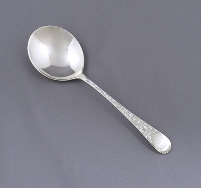 Birks London Engraved Silver Cream Soup Spoon - JH Tee Antiques