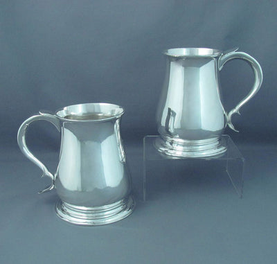 Pair of Large George II Silver Mugs - JH Tee Antiques