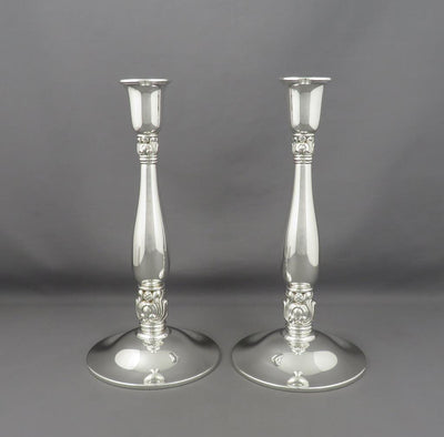 Royal Danish Sterling Silver Candlesticks - JH Tee Antiques