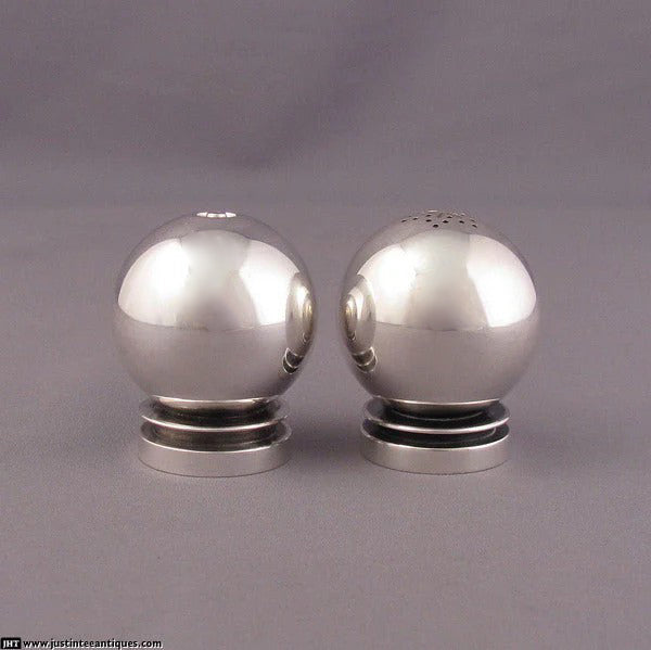 Georg Jensen Pyramid Silver Salt and Pepper Shakers - JH Tee Antiques