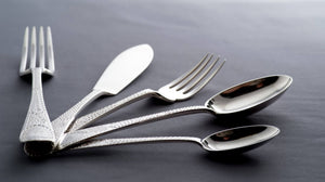 antique silver flatware close up