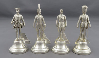 rare set of four sterling silver soldier military menu holders