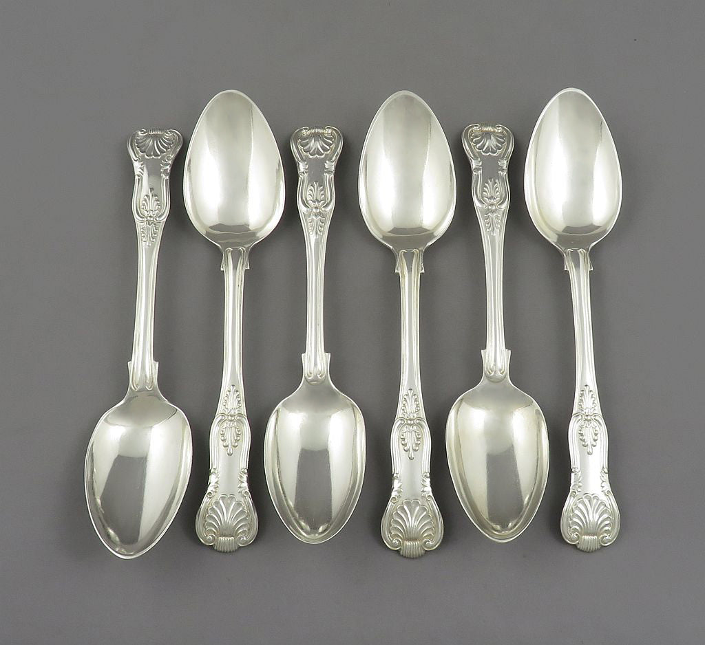 6 Kings Pattern Sterling Silver Dessert Spoons - JH Tee Antiques