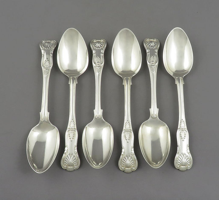 6 Kings Pattern Sterling Silver Dessert Spoons - JH Tee Antiques