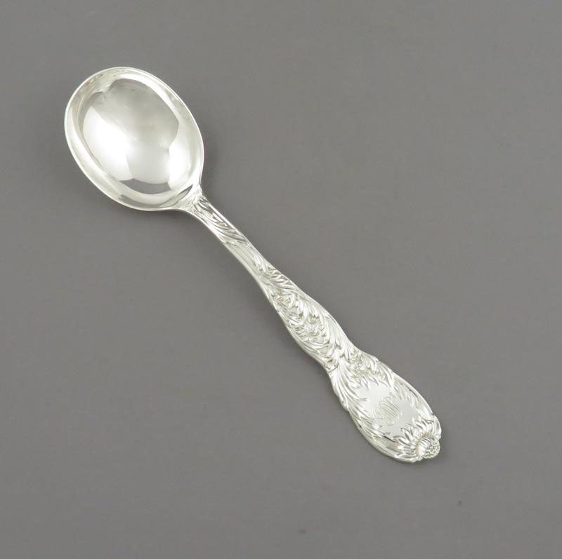 Six Tiffany Chrysanthemum Silver Gumbo Spoons - JH Tee Antiques