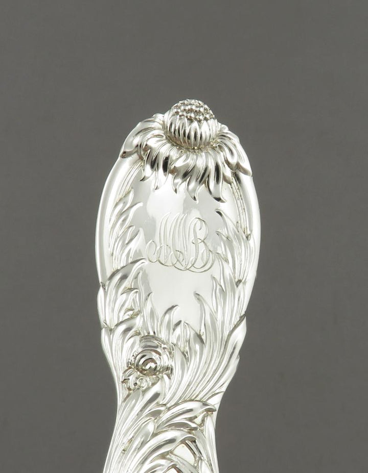 Six Tiffany Chrysanthemum Silver Gumbo Spoons - JH Tee Antiques