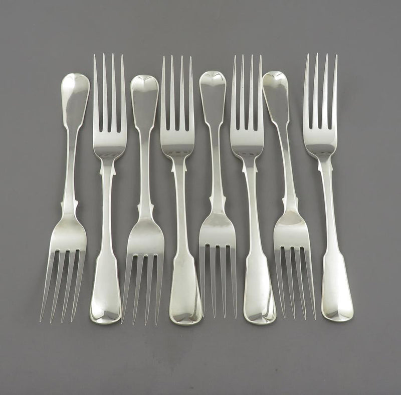 8 George III Sterling Silver Fiddle Dinner Forks - JH Tee Antiques