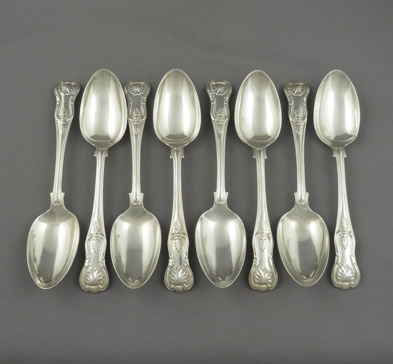 8 Kings Pattern Sterling Silver Dessert Spoons - JH Tee Antiques