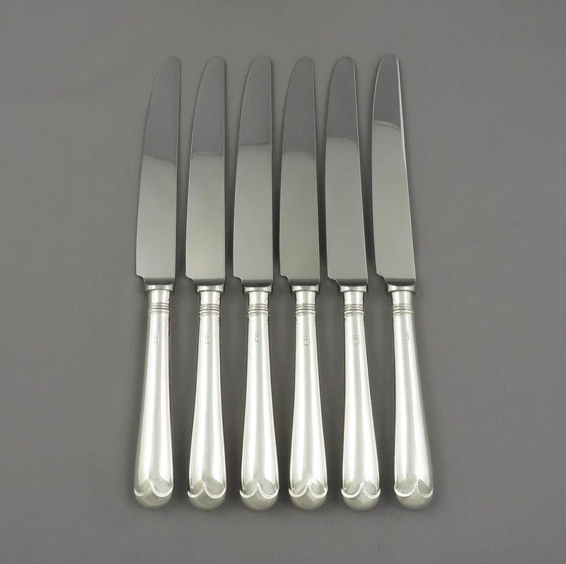 Set of 6 English Silver Dinner Knives - JH Tee Antiques