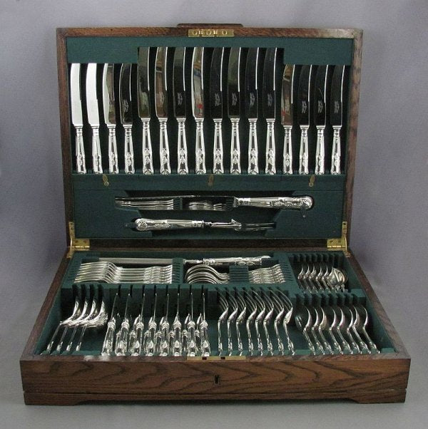 antique silver flatware service canteen in kings pattern