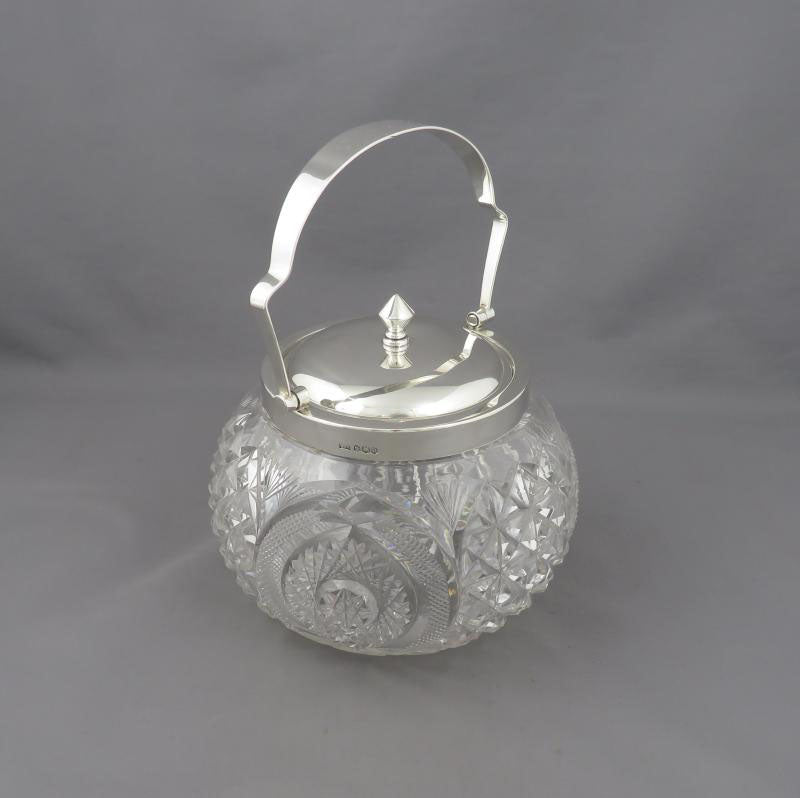Sterling Silver and Glass Biscuit Box - JH Tee Antiques