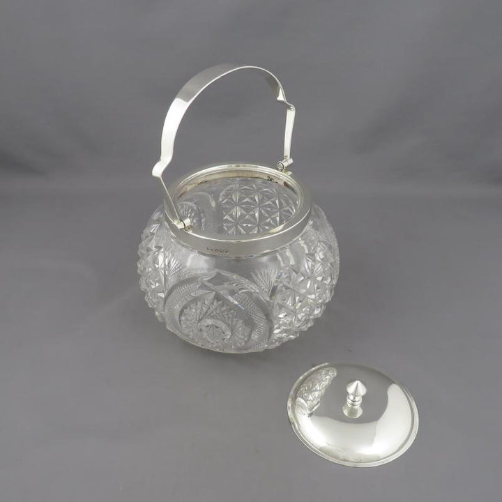 Sterling Silver and Glass Biscuit Box - JH Tee Antiques