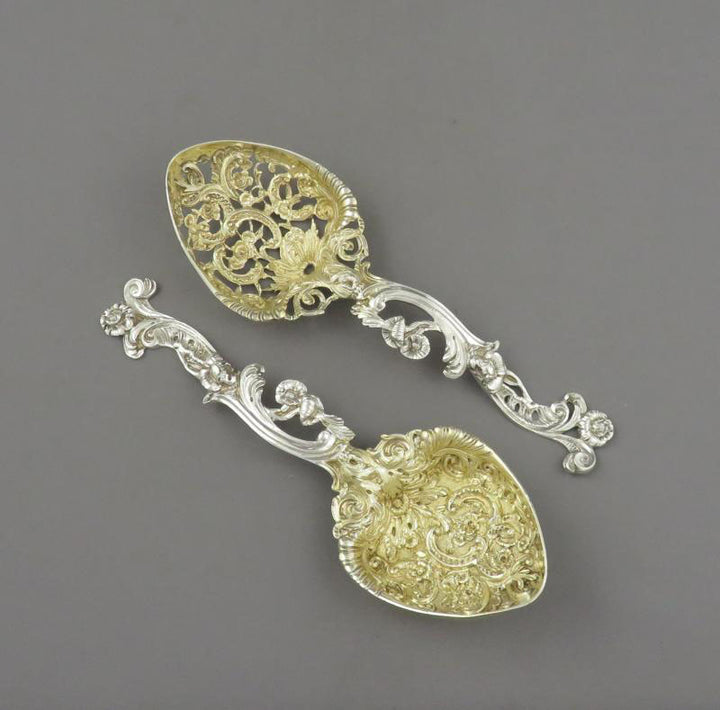 Pair of Victorian Sterling Silver Berry Spoons - JH Tee Antiques