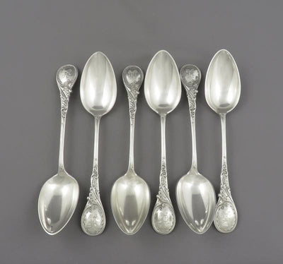 6 Russian Silver Dessert Spoons - JH Tee Antiques
