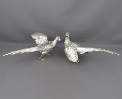 Pair of Sterling Silver Pheasants - JH Tee Antiques