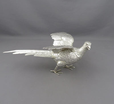 Pair of Sterling Silver Pheasants - JH Tee Antiques