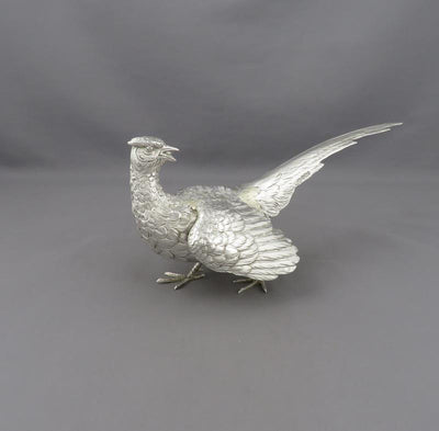 Pair of Sterling Silver Pheasants - JH Tee Antiques