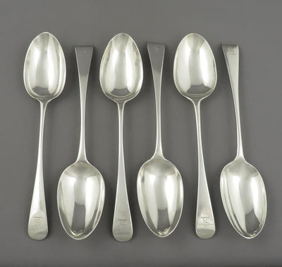 6 Victorian Sterling Silver Old English Tablespoons - JH Tee Antiques