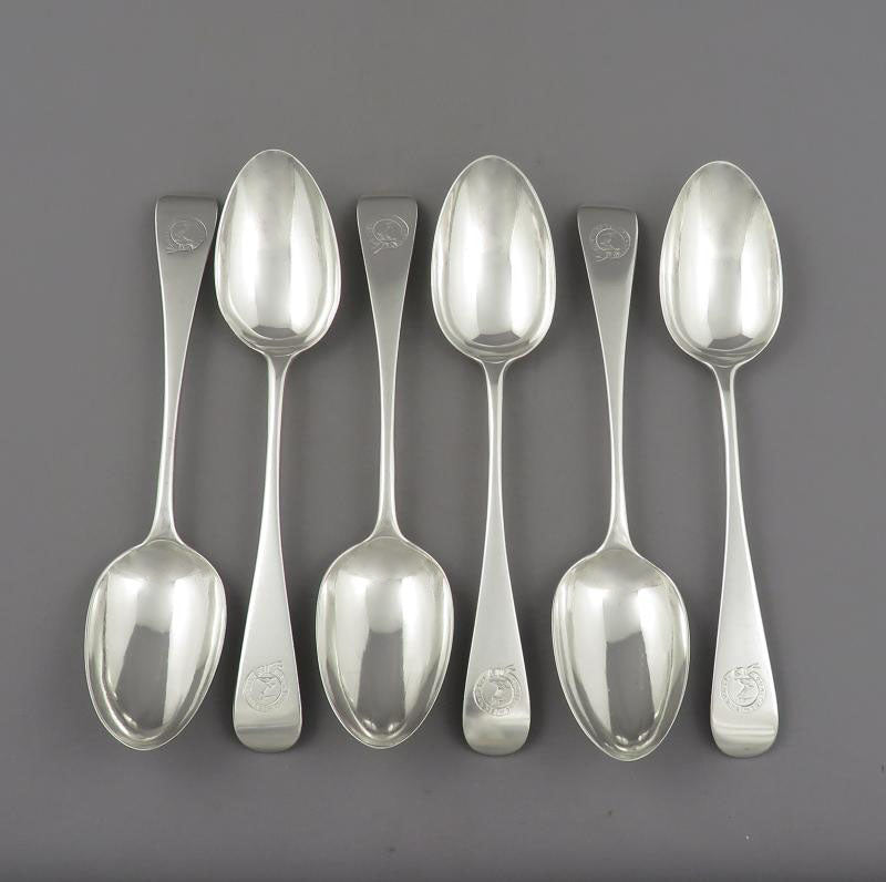6 Victorian Silver Old English Deessert Spoons - JH Tee Antiques