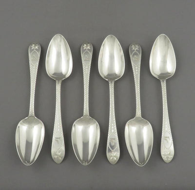 6 Edwardian Silver Dessert Spoons - JH Tee Antiques