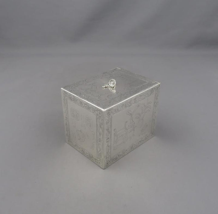 George III Chinoiserie Silver Tea Caddy - JH Tee Antiques
