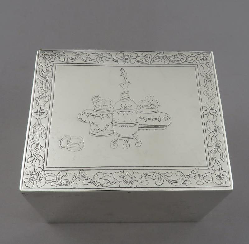 George III Chinoiserie Silver Tea Caddy - JH Tee Antiques