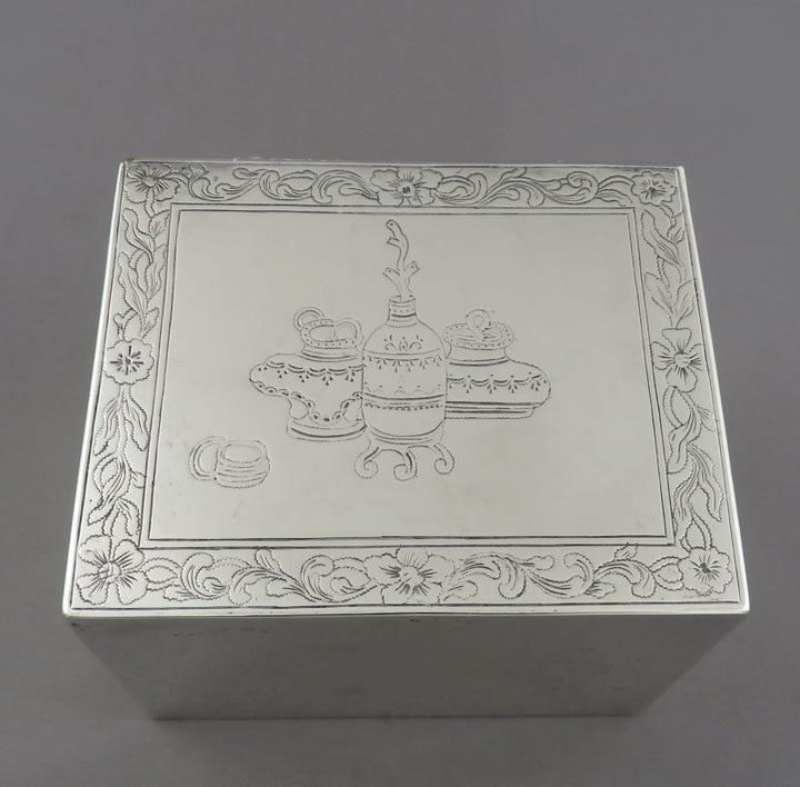 George III Chinoiserie Silver Tea Caddy - JH Tee Antiques
