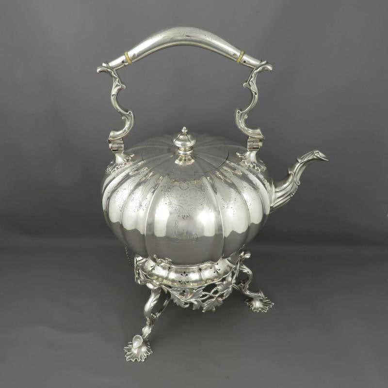 Victorian Sterling Silver Kettle on Stand - JH Tee Antiques