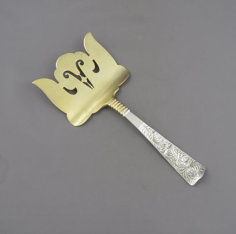 American Sterling Silver Gilt Asparagus Server - JH Tee Antiques