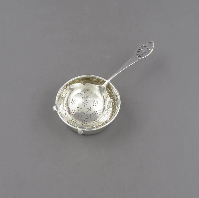 English Silver tea Strainer and Stand - JH Tee Antiques