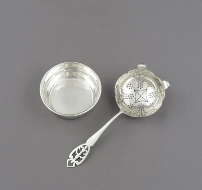 English Silver tea Strainer and Stand - JH Tee Antiques